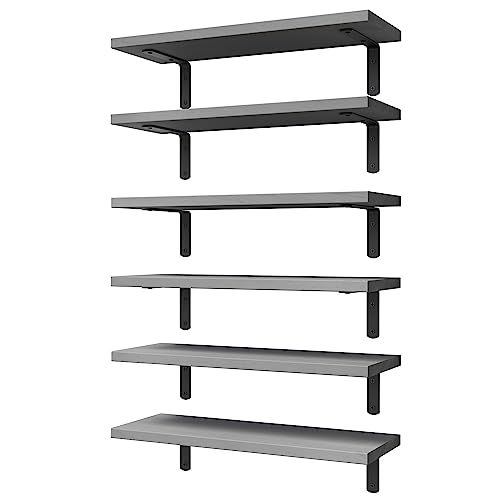 Rustic Gray Farmhouse Wood Floating Shelves (Set of 6)
